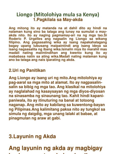 liongo buod|LIONGO: MITOLOHIYA MULA SA KENYA .